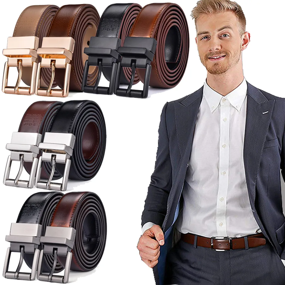 1Pcs Mens Reversible Leather Dress Casual Belts for Men 2.8cm Wide One Reverse for 2 Colors