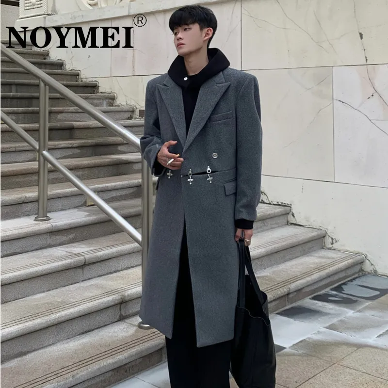 Herren Wollmischungen NOYMEI Niche Advanced Deconstruction Schulterpolster Wollmantel Männer Winter Koreanischer Stil Hepburn Metallschnalle Design Trench WA1849 230912