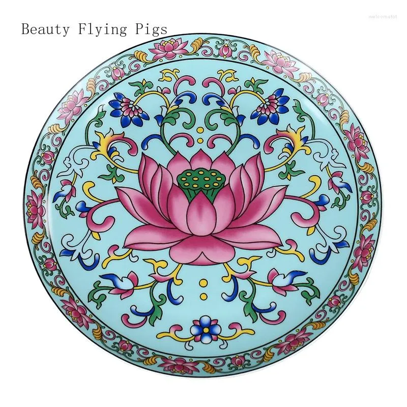 Plates Chinese Ceramic Enamel Color Offering Plate Lotus Flower Buddha Fruit Feng Shui