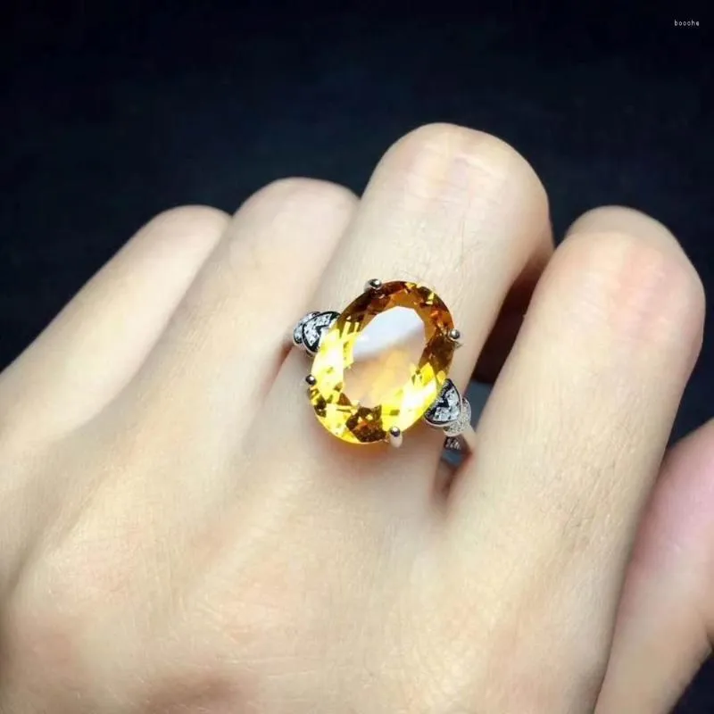 Bagues de cluster Naturel et réel Citrine Solide 925 Bague de pierres précieuses en argent pour la fête de mariage des femmes Bijoux élégants