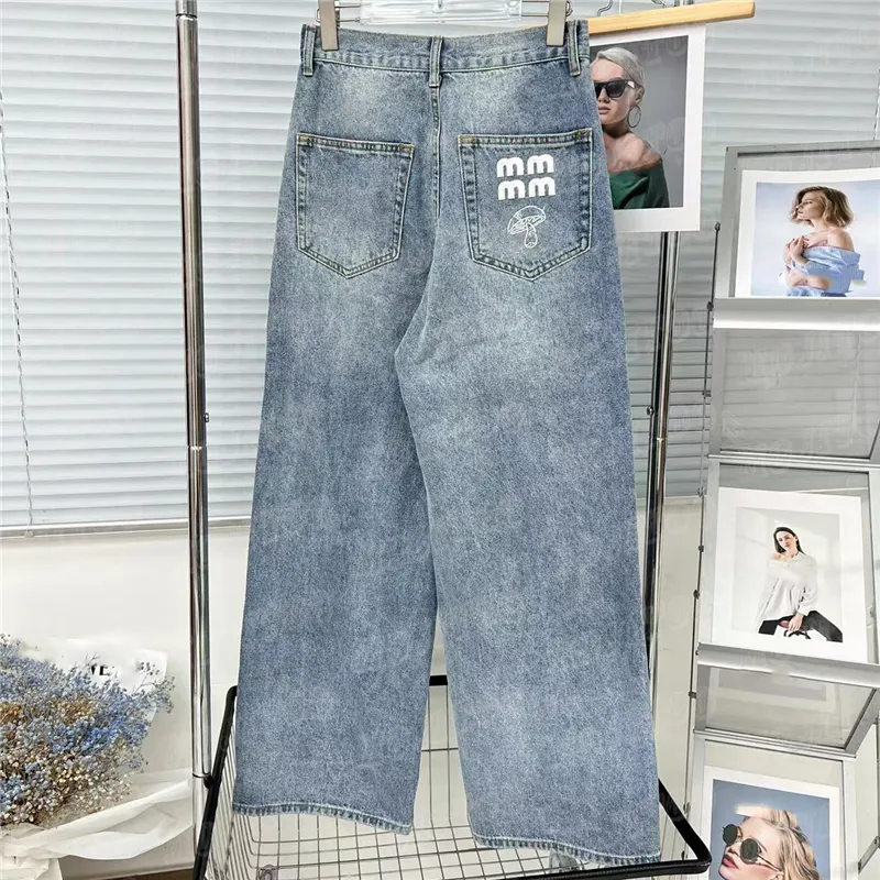 Дизайнерские джинсы для женщин. Джинсовые брюки с вышитыми буквами. Модные джинсовые брюки. Высококачественные длинные брюки.