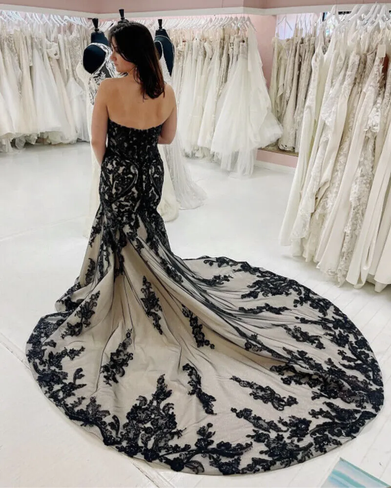 Strapless Black Lace Mermaid Gothic Wedding Dresses... From 130,39  |  DHgate
