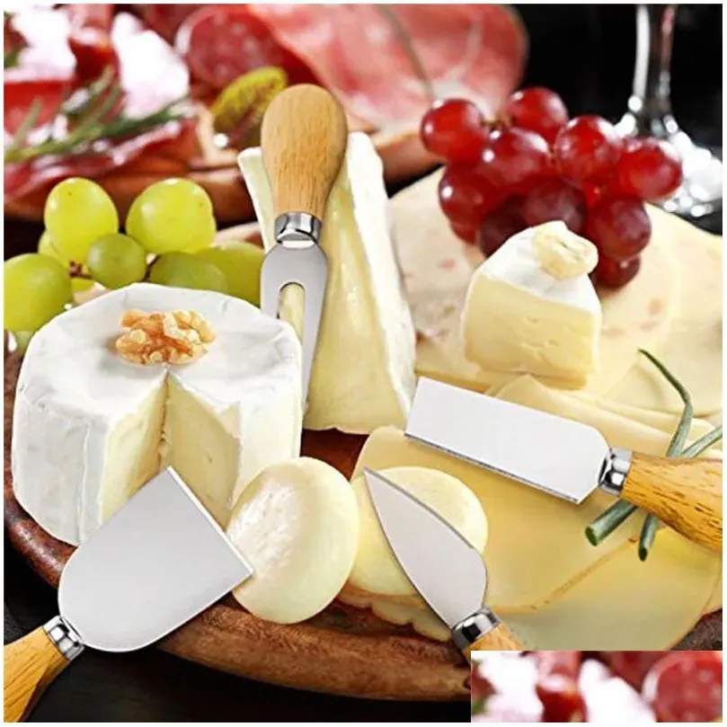 4pcs/set cheese knife set stainless steel cheese knife wood handle butter cutter cheese tool set lz0851