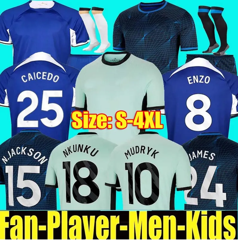 3XL 4XL CFC Enzo 23 24 축구 유니폼 키트 Mudryk 2023 2024 Caicedo 축구 셔츠 스털링 Nkunku Fofana 남자 키트 유니폼 컬렉션