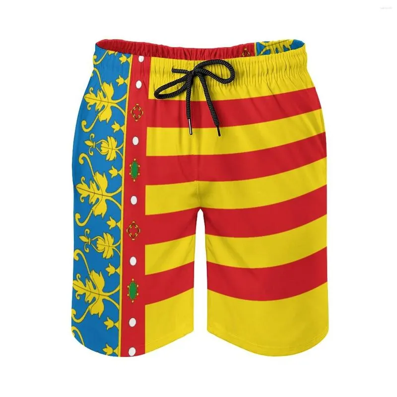 Short pour hommes drapeau de la communauté valencienne (2x3) Anime casual cordon de serrage réglable respirant séchage rapide short de plage basket-ball