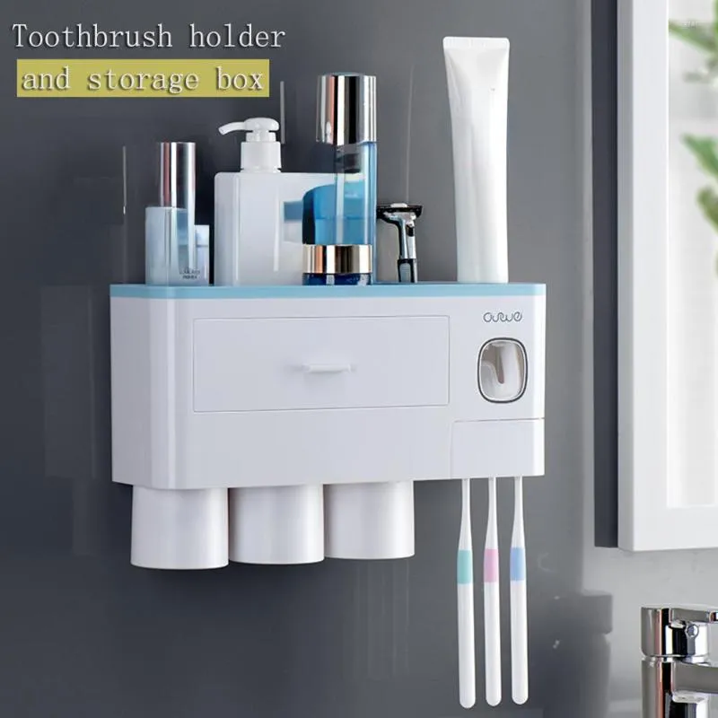 Support d'accessoires de bain, distributeur automatique de dentifrice avec tasse, support mural de rangement d'articles de toilette, accessoires de salle de bains