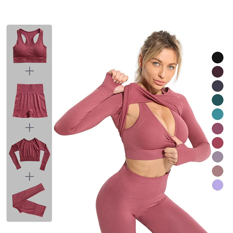 Tenue de Yoga pour femmes, vêtements de sport sans couture, 2 pièces, vêtements de gymnastique, soutien-gorge + Leggings, vêtements de course, ensemble slim