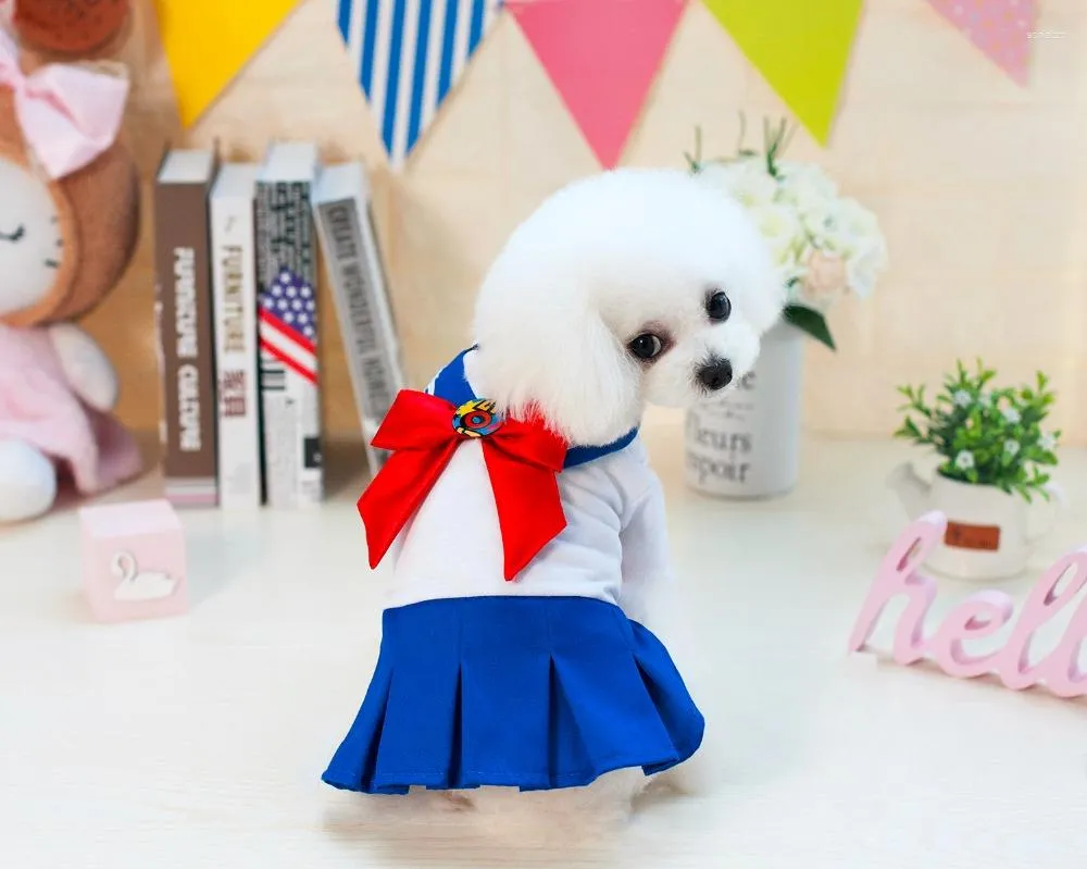 Vêtements de chien style étudiant robe de chien de compagnie avec grand arc décoration vêtements de chiot pour la baisse