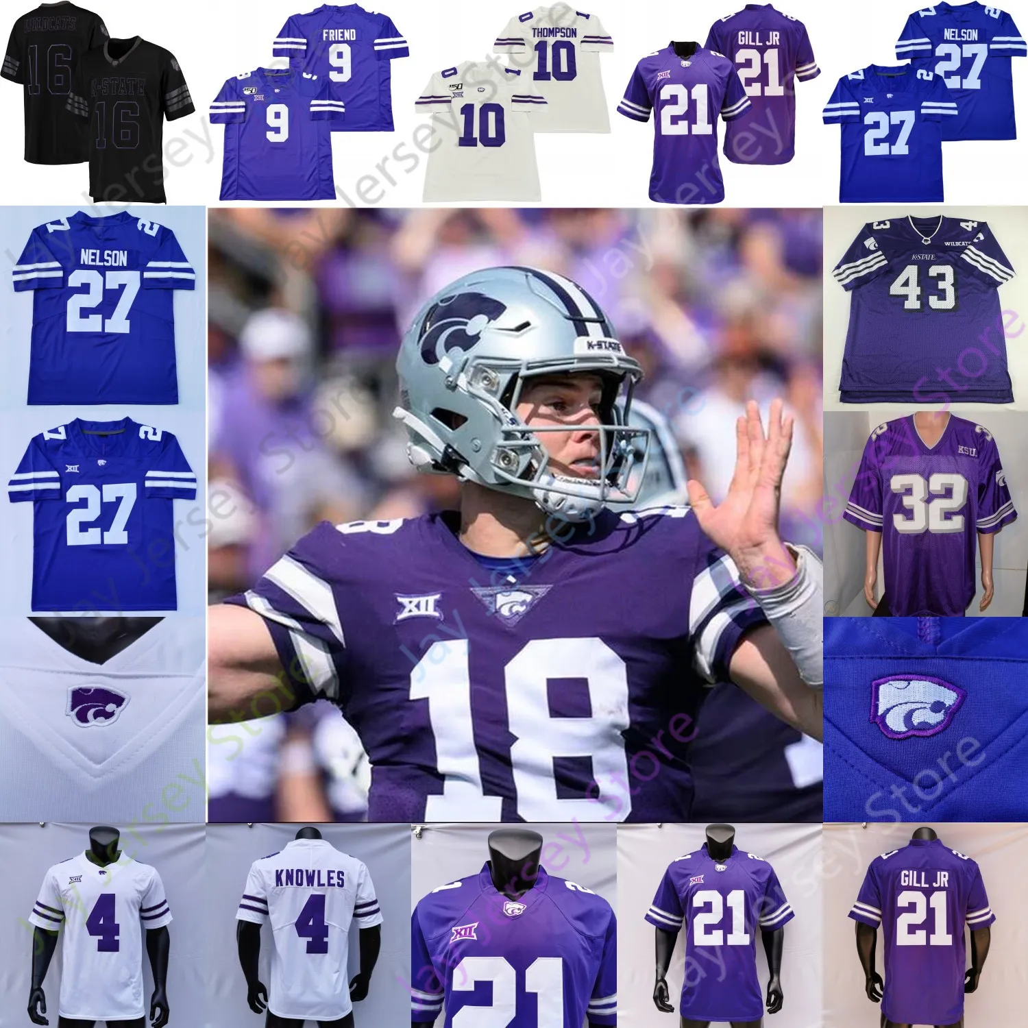 Kansas State Wildcats KSU Football Jersey NCAA College Will Howard DJ Giddens RJ Garcia II Phillip Brooks Treshaun Ward Austin Moore Jackson Johnson Parrish Matlack