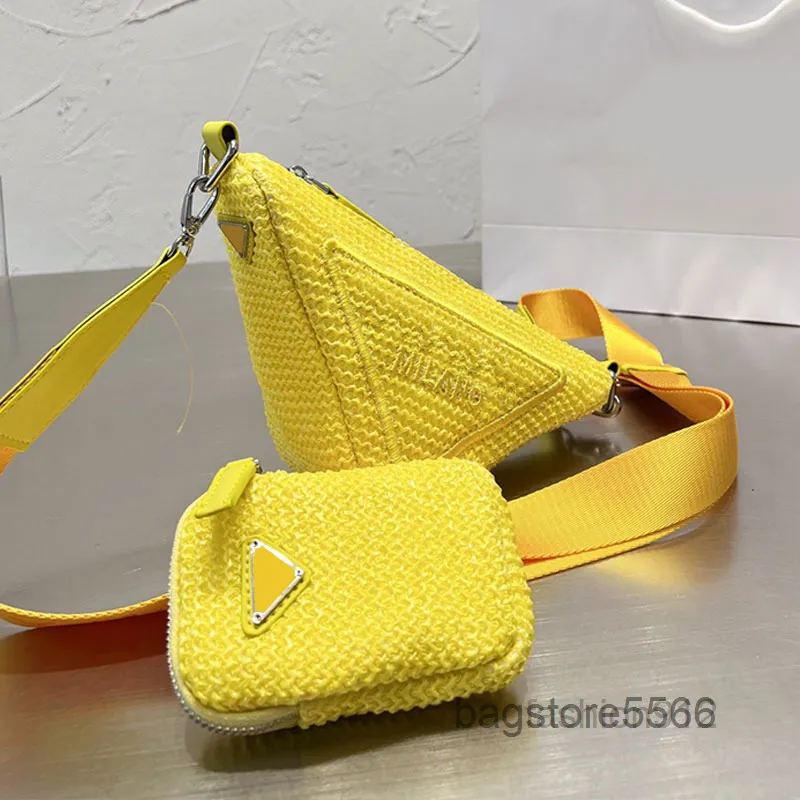 2023 Hot Triangle Strozakken Zomertas Geweven Crossbody Tassen Dames Heren Mini Handtas Snoep Portemonnee Flap Portemonnee Schoudertas ljy200054-15 CXG9132