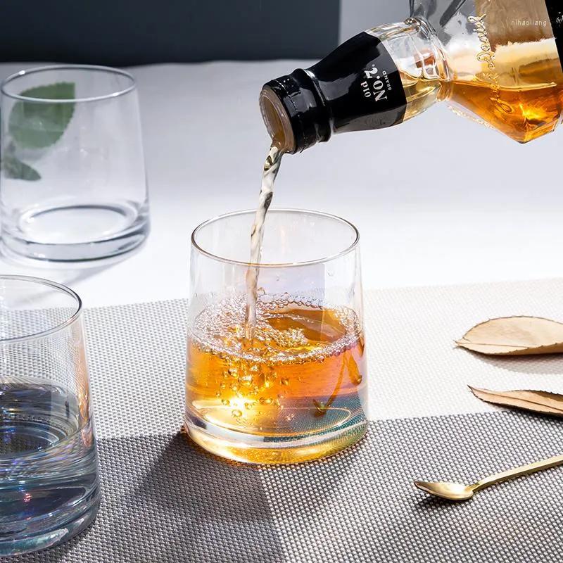 Copas de vino GIANXl Glitzy Whisky Glass Transparente Espesar Copa inferior Leche Cerveza Jugo Té Café Drinkware