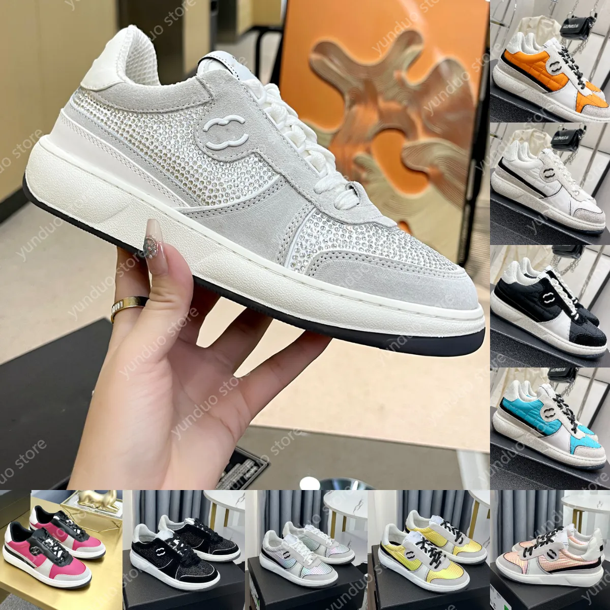 Designer Suede Calfskin shoes Women Lambskin Sneakers Fashion Sport Shoes Luxury Classic Mesh Trainers Casual Leather Running Shoe Workout Runner