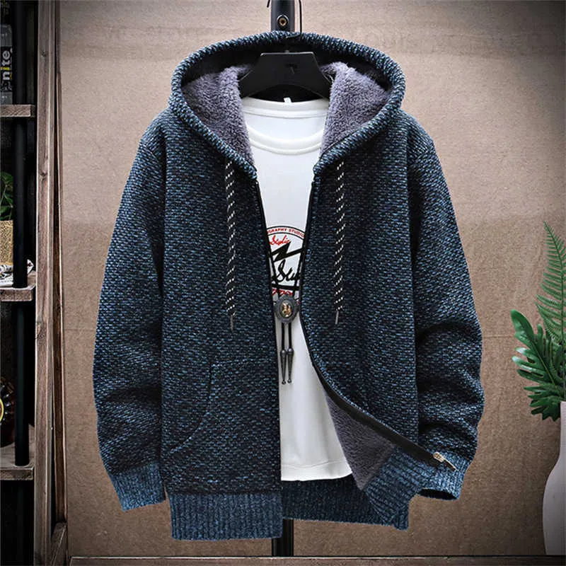 Jaquetas masculinas Inverno Fleece Sweatercoat Homens Grosso Quente Com Capuz Kintted Mens Sweater Cardigan Sólido Casual Tricô Jaqueta Casaco Masculino Roupas T230913