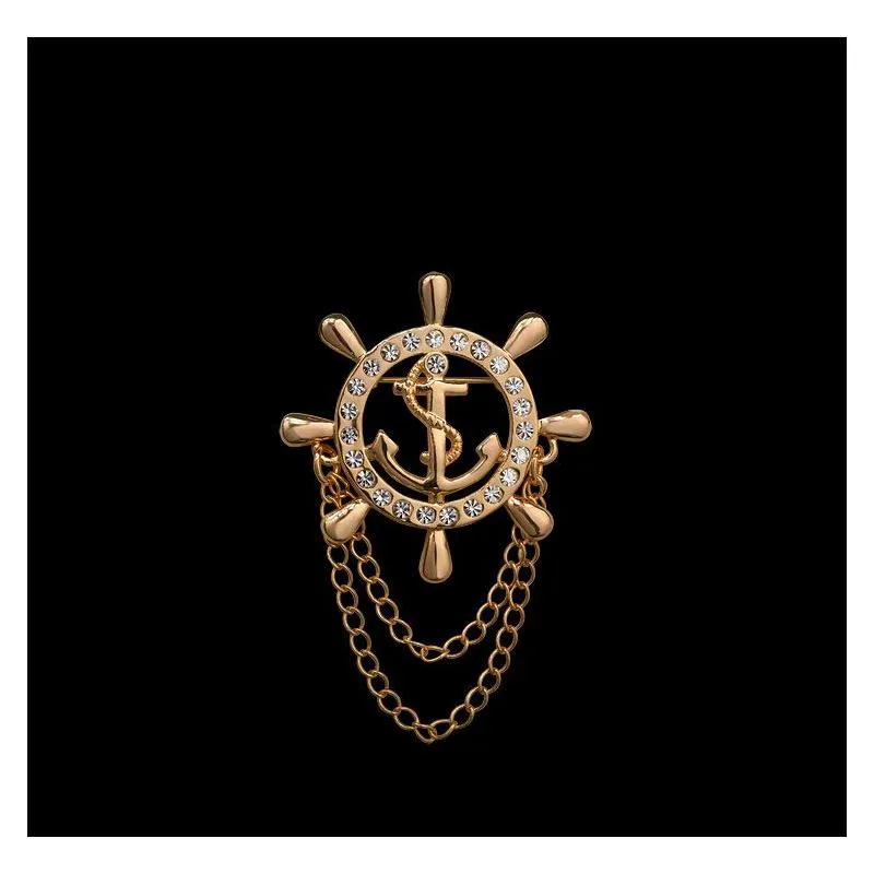 Broches Broches En Gros- Élégant Or Unisexe Anchor Croisières Pour Femmes Hommes Beaux Bijoux Accessoires Cristal Homme Épinglette Bijoux Dro Otlrc