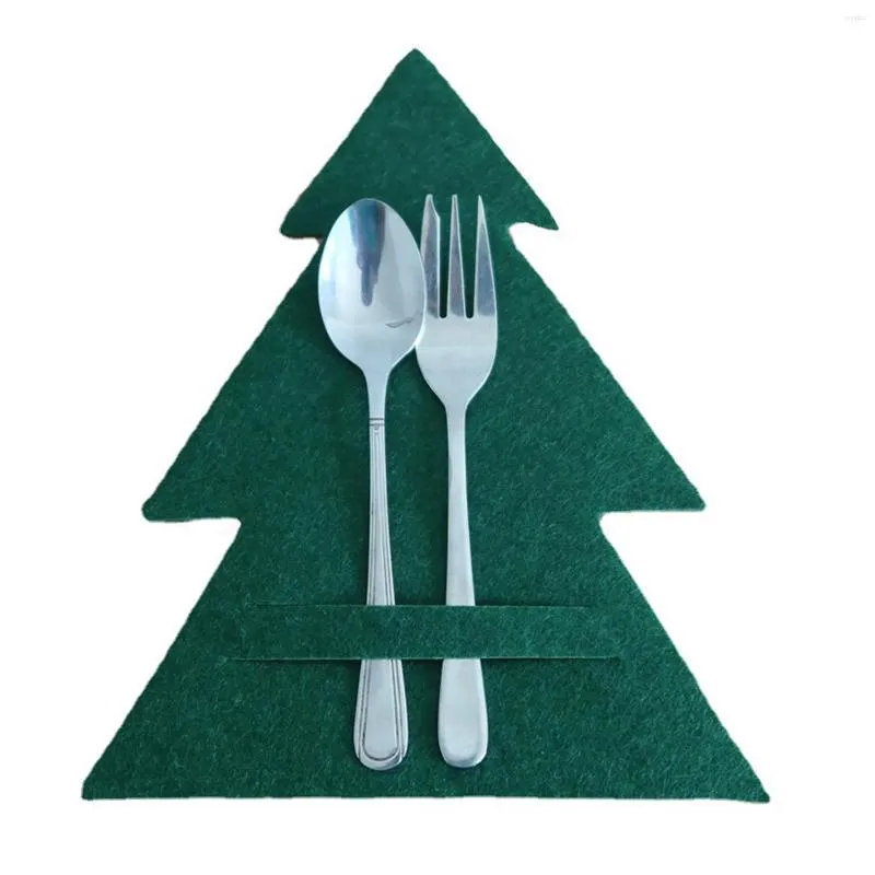 Dinnerware Sets 4Pcs Christmas Tree Cutlery Holders Carved Red Green Xmas Shape Hold Forks Knives For Table Party Supplies