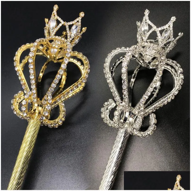 Kedjor bling crystal scepter wand guld sier färg tiaras och kronor scepter kung drottning pageant party kostymer handhållna rekvisita dropp deli dhym1