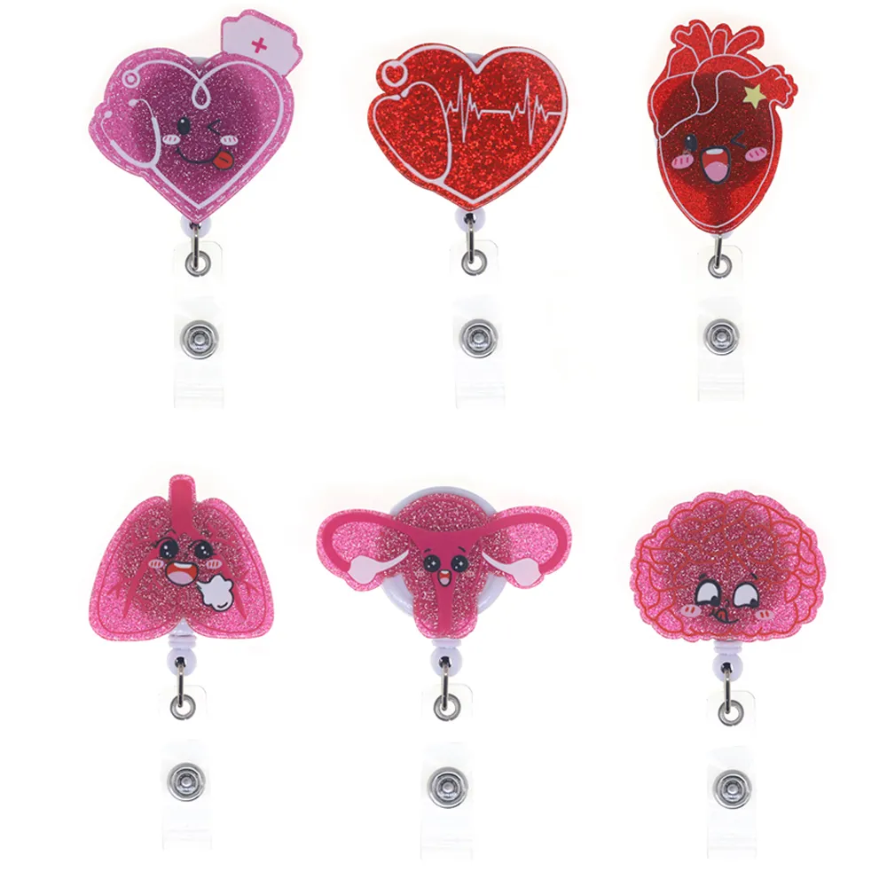 10 Pack Medical Glitter Acrylic Badge Reels For Heart And Human