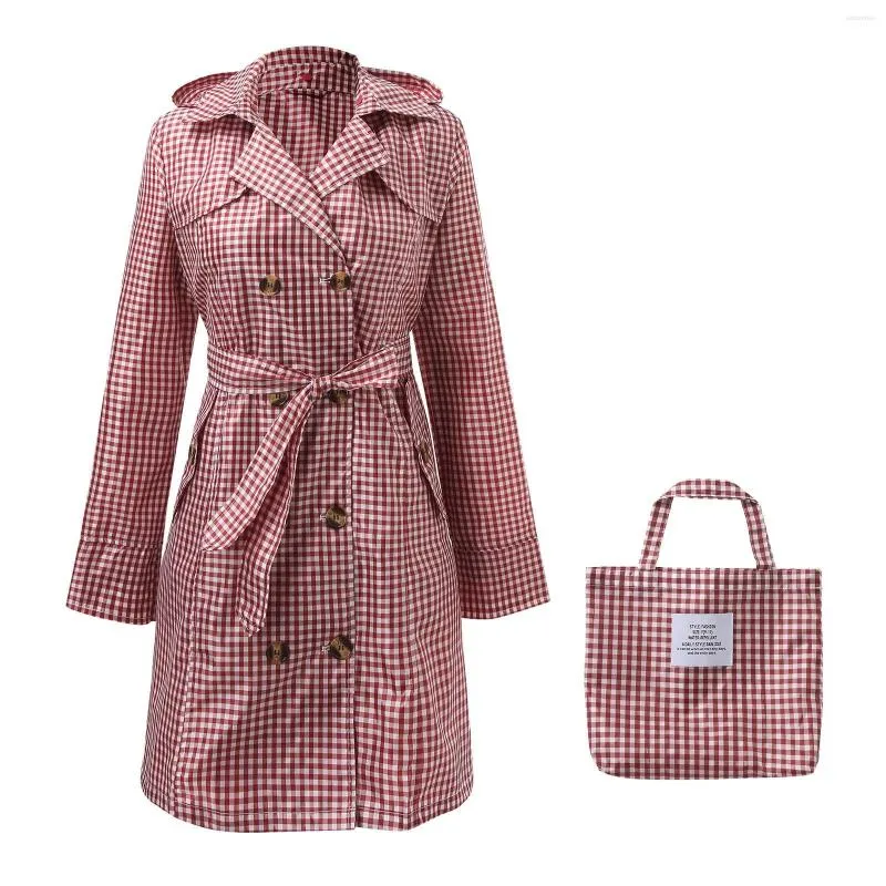 Trenchs Femmes Manteaux Veste de pluie pour femmes Plaid Imprimer Coupe-vent Randonnée en plein air imperméable à l'eau coupe-vent long manteau d'extérieur imperméable en vrac avec