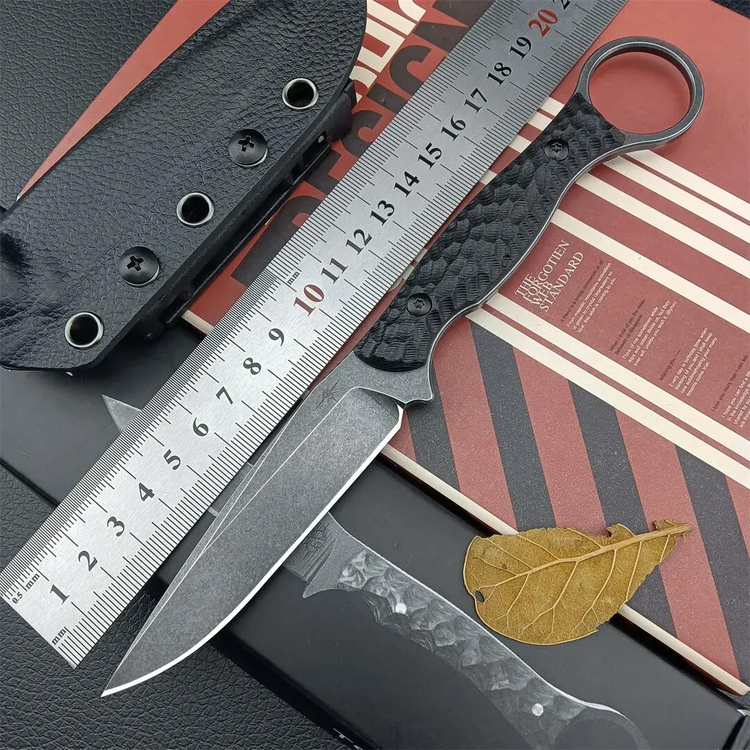 Toor Knives Anaconda Couteau à lame fixe 9,5 cm, point de chute en oxyde noir, poignées G10 noires avec anneau rose, gaine Kydex noire, autodéfense extérieure, tactique, camp, chasse, combat