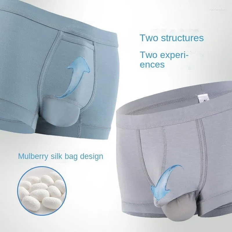 Underpants Thermal Men's Boxers Testicle Bag Underwear For Sex Mulberry Silk Breathable Separation Up Or Down Panties Mens Sexy Short