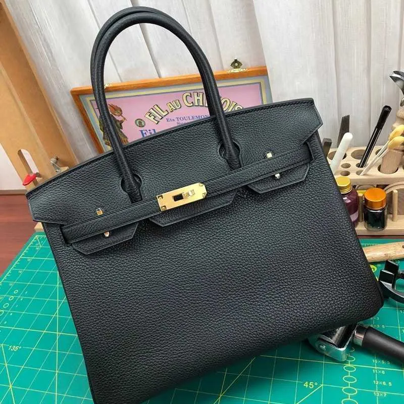 Designer Bag Handbags Family Pure Hand Wax Thread Togo Cow 30 Lychee Pattern Bk25swift Women's Handbag Original Logo Leather