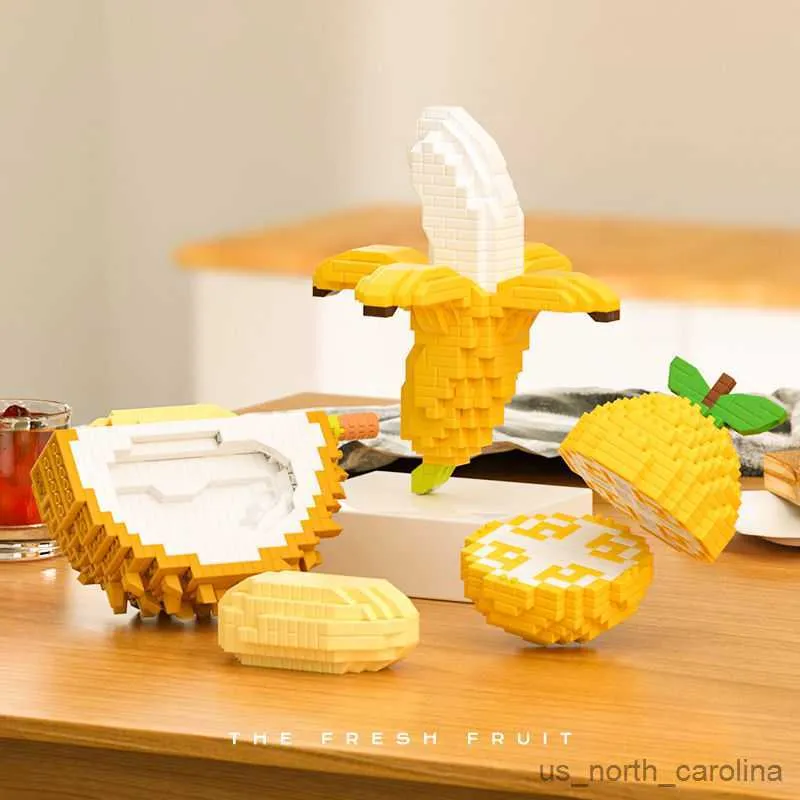 Block Frukt byggstenar fruktmodell för barns pusselmonteringsleksaker durian Micro Bricks Födelsedagspresenter R230913