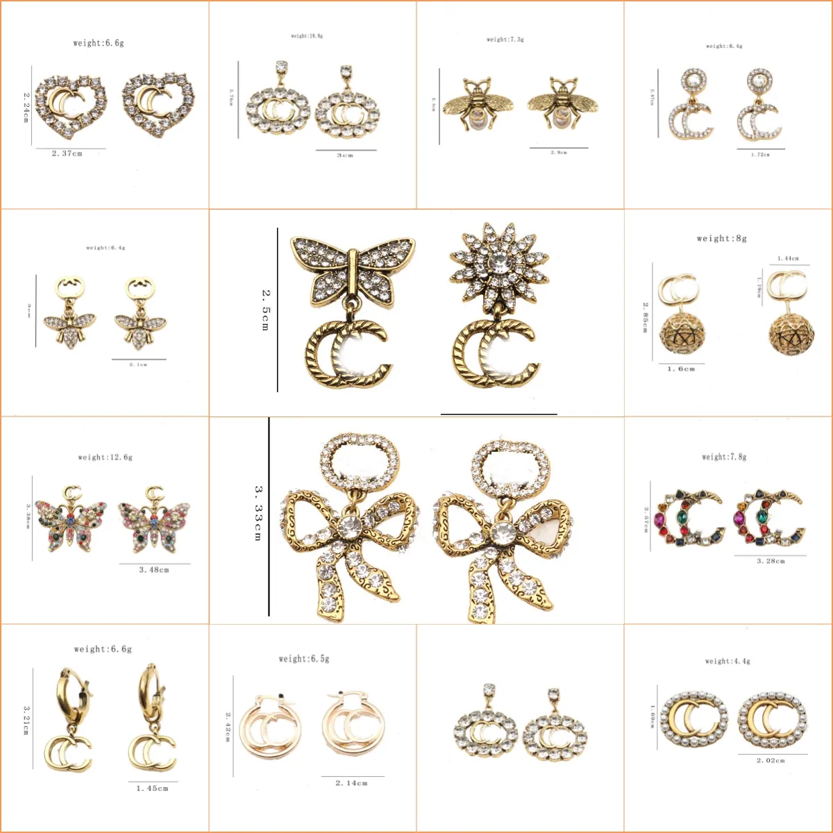 Semplice placcato oro 18 carati argento 925 designer di marca di lusso doppie lettere G stud geometriche donne famose strass di cristallo perla Ear271s