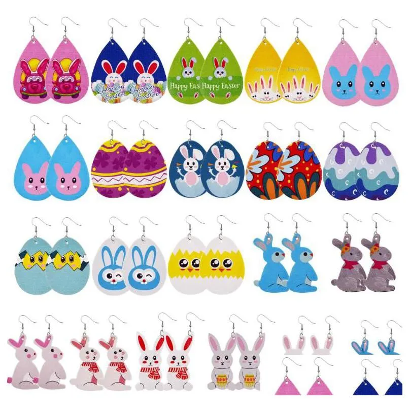 21 Styles Easter Pu Leather Rabbit Earrings Charm Cute Egg Bunny Earring Spring Party Gift Jewelry Drop Delivery