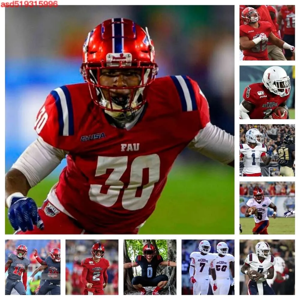 Maillot de football Florida Atlantic Owls 2023 51 Courey Mcbride 8 Evan Anderson 13 Darius Mclendon 10 Daniel Richardson 2 Zuberi Mobley 5