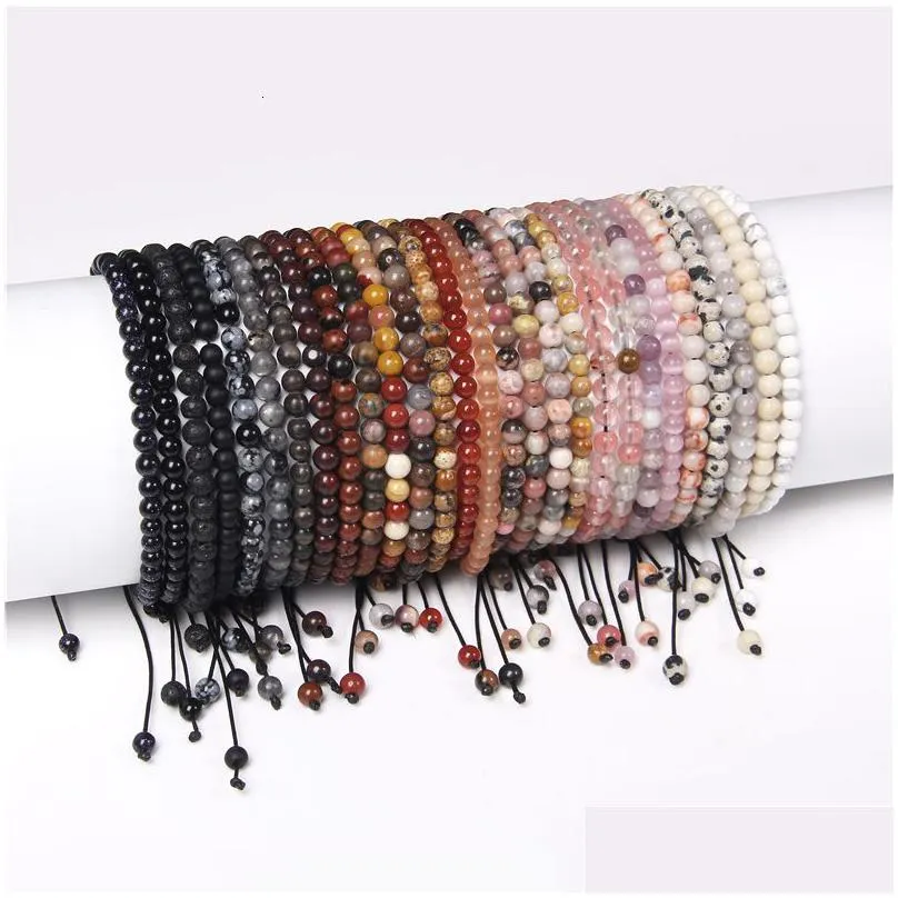 Charm Bilezikler Ayarlanabilir 4mm Taş Boncuklar Kadınlar için Doğal Agates Bangles Onyx Lapis Lazi Dokuma Yıl Hediye Takı 230424 DROP DELIVE DH8XT