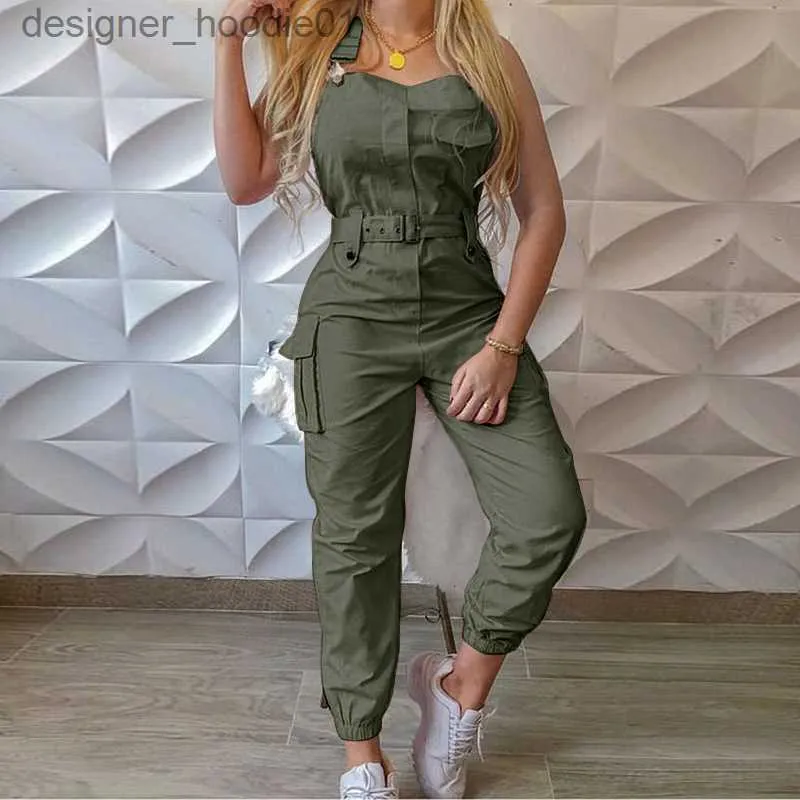 Womens Jumpsuits Rompers Womens Jumpsuits Rompers Strap Jumpsuit Women Loose Dungarees Long Rompers Summer Solid Pockets Cargo Pants Female Casual Work Out Playsu