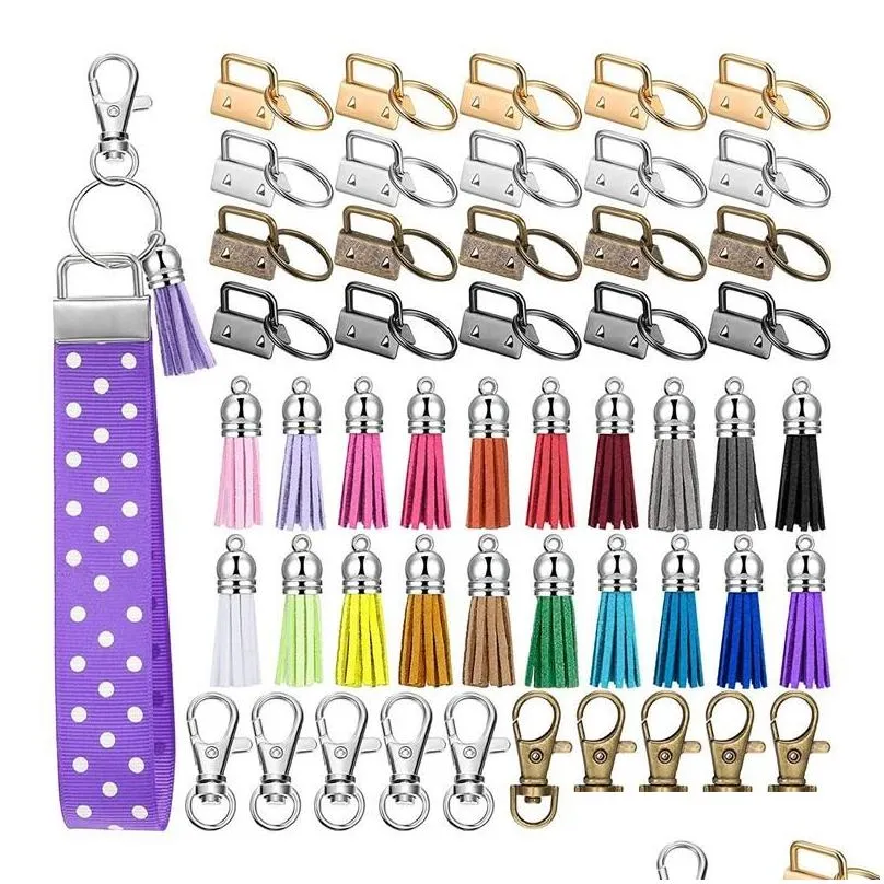 Keychains Lanyards 60 Pcs Key Fob Hardware Set Include 20 Wristlet With Keyring And Keychain Tassel Swivel Snap Hook Drop Delivery Fas Dhn35
