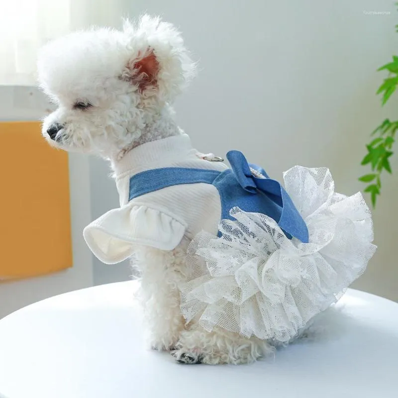 Dog Apparel Charming Pearl Princess Dress Easy To Wear Bow Tie Decorative Pet With Traction Ring