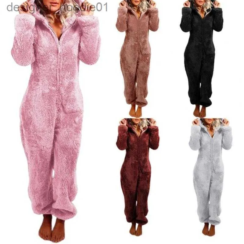 Damen-Overall-Spielanzug, Damen-Overall-Spielanzug, Winter, warme Pyjamas, Damen-Onesies, flauschige Fleece-Nachtwäsche, Overall, Kapuzen-Sets, Pyjamas für Erwachsene, L230913