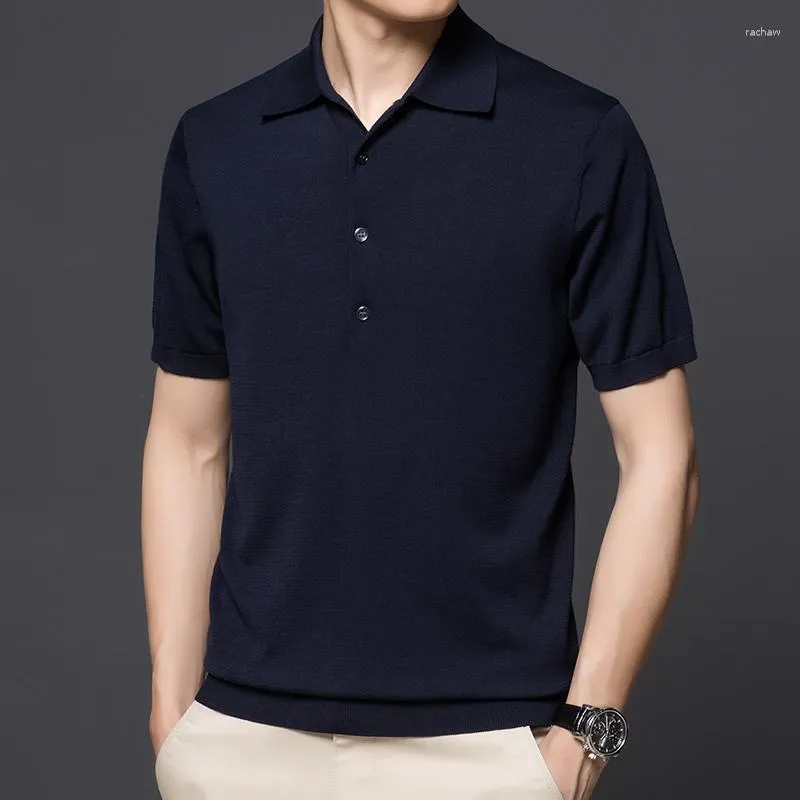 Mäns T-skjortor High-End vår- och sommarbomull Blandad Polo krage fast färg Mikro Elastisk kort ärm Polotskjorta
