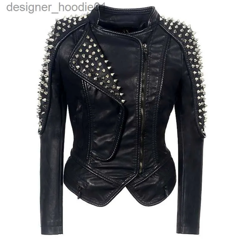 Heren bont imitatiebont dames leren jas Nieuwe Spikes Stars Slim Bimetaal zilver klinknagel metallic jas PU Punk Biker leren jassen SX01 Y201012 L230913