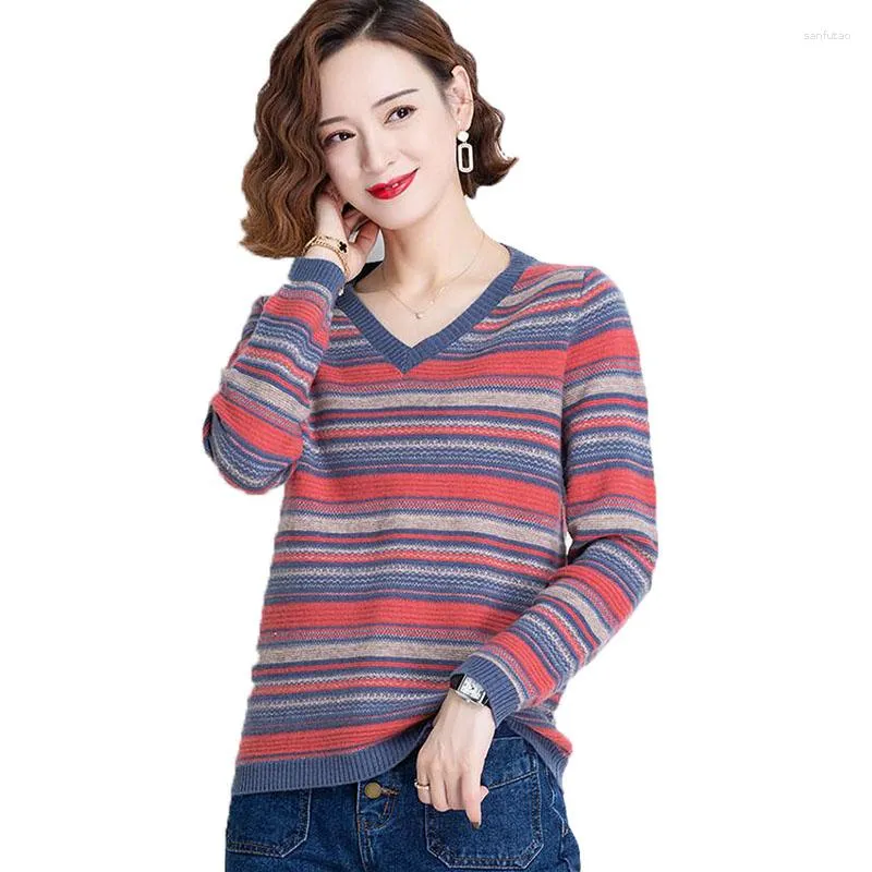 Swetery damskie Wysokiej jakości damskie wełniane sweter pulower 2023 Autumn V-Dreck Pasek Dzianin kaszmirowy