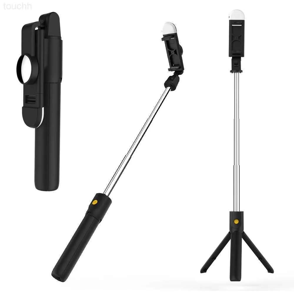 Selfie Monopods 70CM Uitschuifbare Bluetooth Selfie Stick Invullicht K10-S Opvouwbare telefoonhouders met achteruitkijkspiegel Draadloze sluiter Statieven voor Huawei L230913