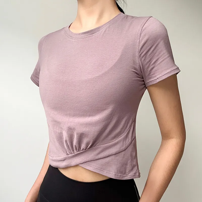 Pulls pour femmes Vêtements Designer Luxe Sports T-shirt Femmes Courtes Sports d'été Fitness Top Mince Slim-Fit Yoga élastique à manches courtes Joggeurs en cours d'exécution en gros