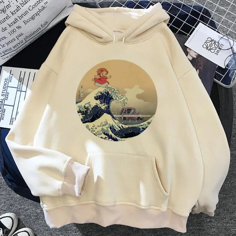 Kvinnors hoodies Ponyo Women Fleece Graphic Long Sleeve Top Anime Sweatshirts Pullover Winter Clothing