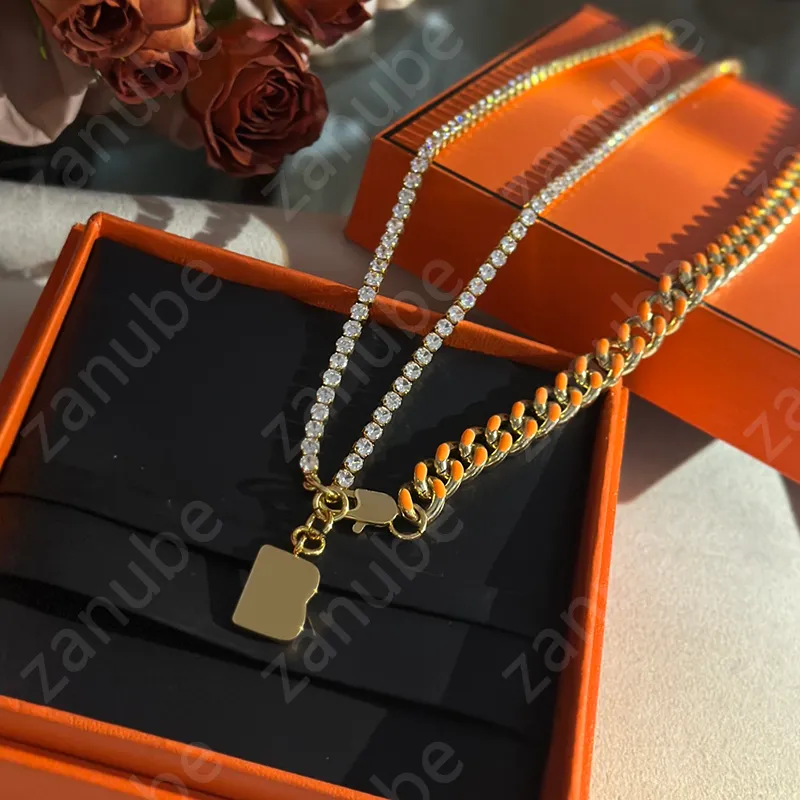 Hommes Or Initial Pendentif Colliers Designer Bijoux Pour Femmes Dames De Luxe Diamants Orange Chaîne Collier Rock Party Cadeaux 925 Argent -7