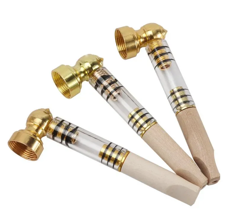 Mini pipes à fumer en verre portables avec poignée de filtre en bois naturel bol en métal pipe à tabac en bois broyeur d'herbes ensemble de fumée Accessoires LL