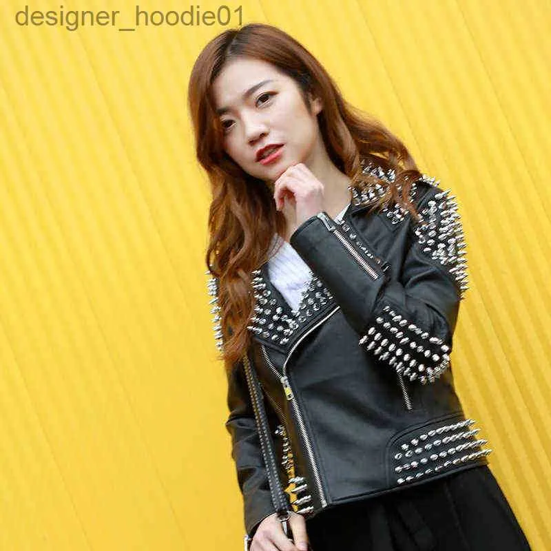 Mens punk top studded leather jacket