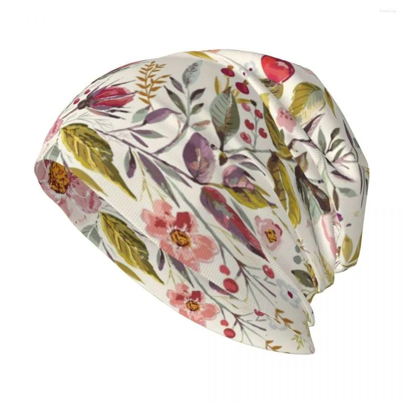 Basker vintage hand ritade blommiga stilfulla stretch stickade slouchy mössa meps multifunktion skalle hatt för män kvinnor