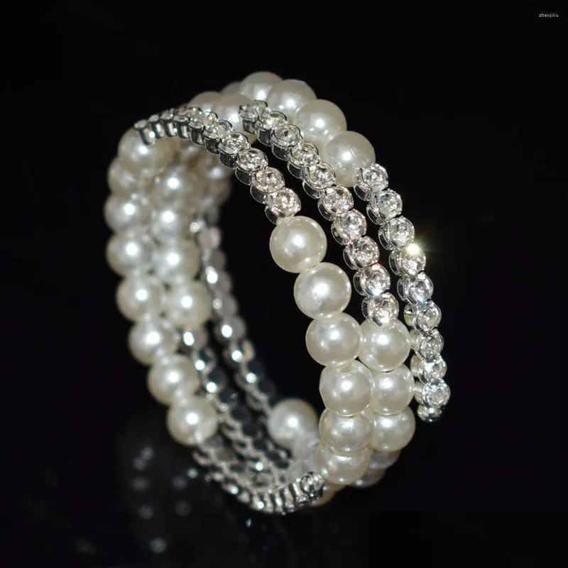 Bangle Moda Mtilayer Crystal Pearl Bracelet