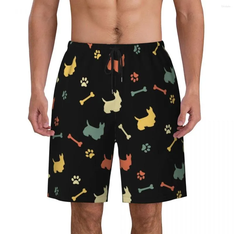 Męskie spodenki niestandardowe deski menów szybkie suche stojaki plażowe Scottish Terrier Cartoon wzór pływania pnie kąpielowe garnitury kąpielowe