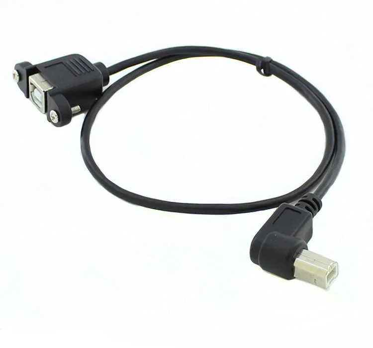 90 Degree Angled USB 2.0 B Male To Female Extension Screw Lock Panel Mount Cable 50cm for Printer