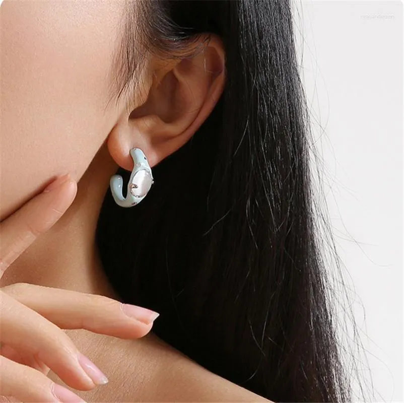 Hoepel Oorbellen Koreaanse Stijl Natuursteen Opaal Emaille Voor Vrouwen C Vorm Leuke Sieraden Gift Y2K