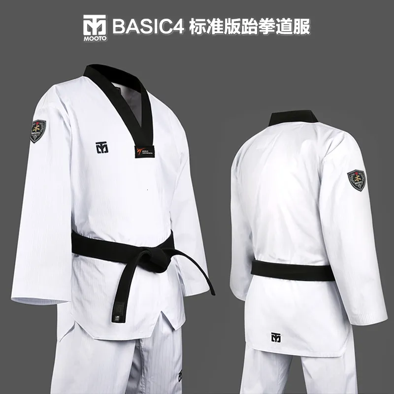 Andra idrottsartiklar Ankomstmooto Basic Taekwondo Suit Children Boys and Girls College Nybörjare Training Slack Collar Designs 230912