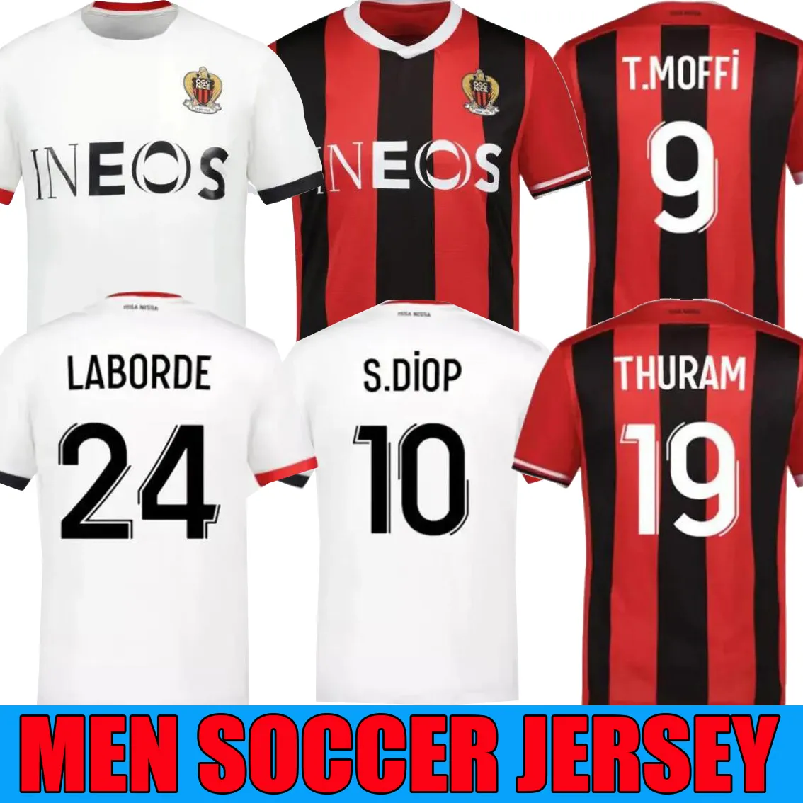 23 24 Maillot OGC Nice Soccer Jerseys Kids Kit Foot 2023 2024 Football Shirt Home Away Player Version Train